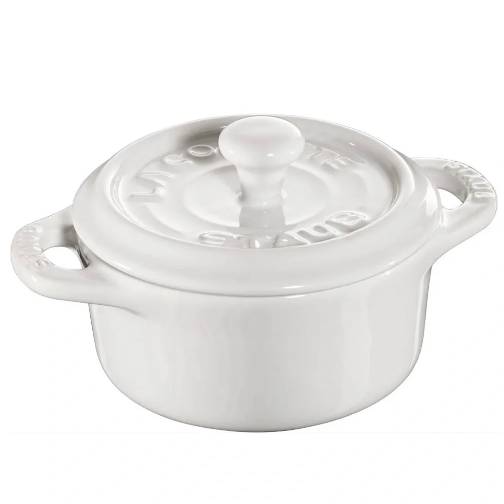 NWT Staub ceramic white round mini cocotte